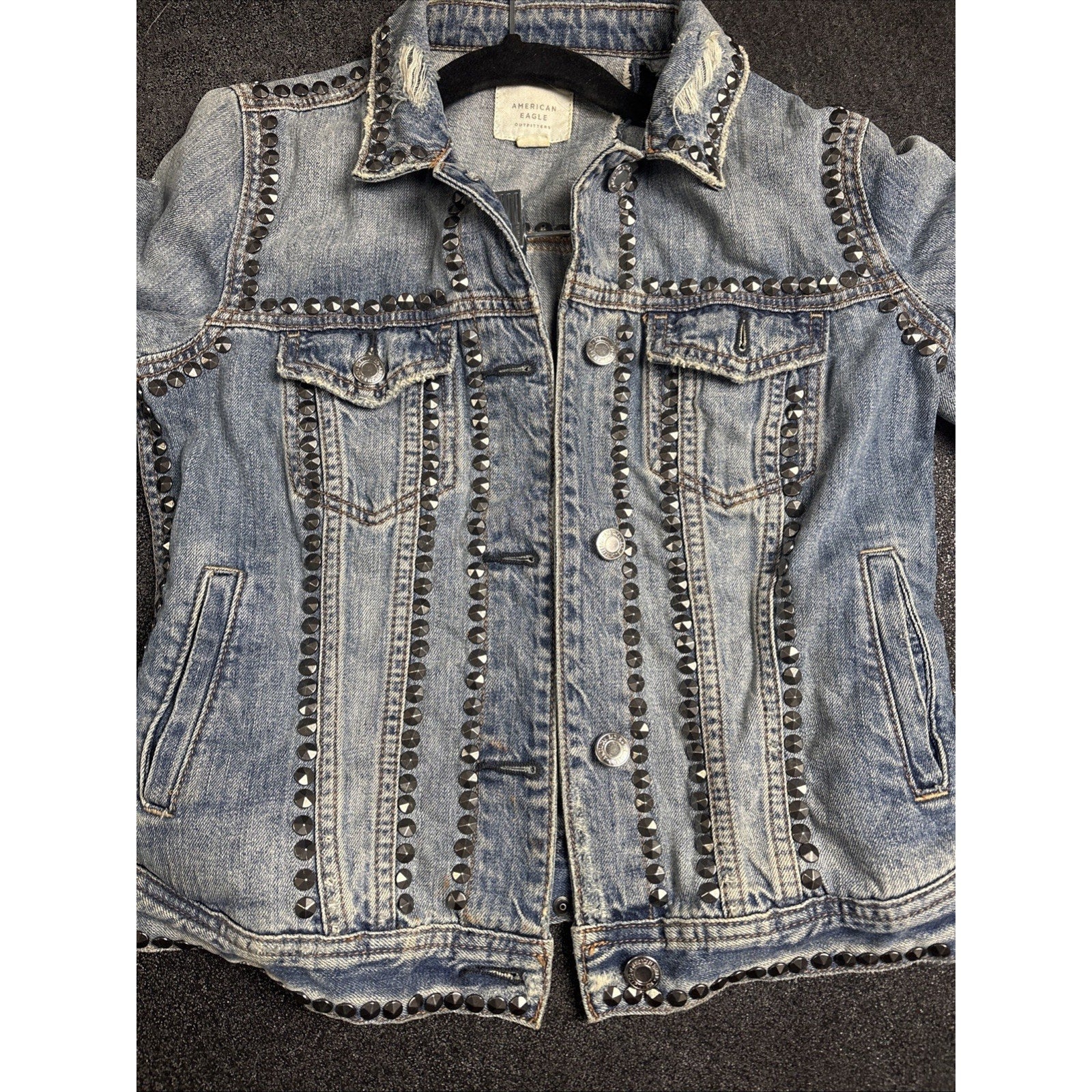 American eagle Studded jean jacket Size XS Distressed Denim