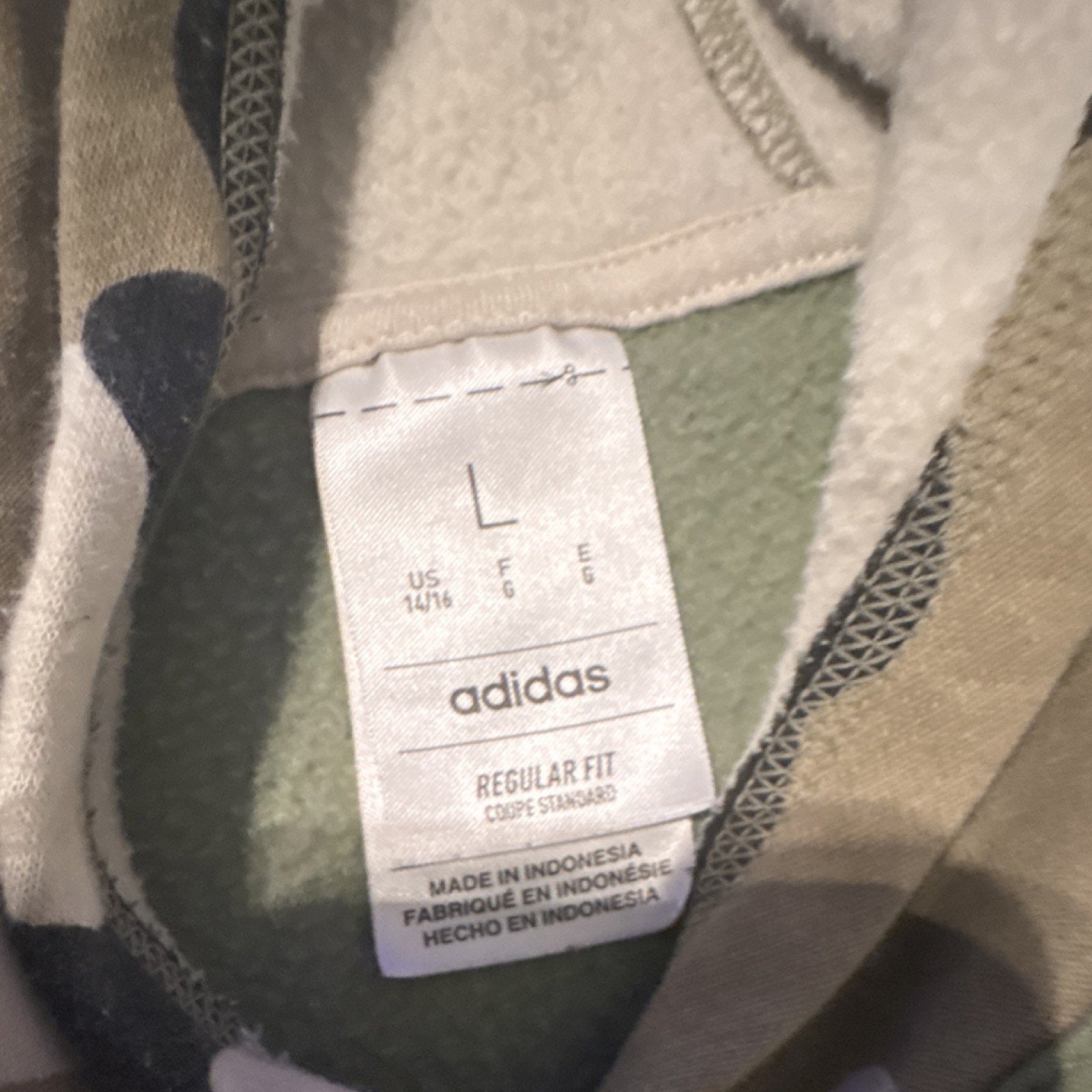 Adidas Boys Camouflage Pullover Hoodie Hooded Pockets Regular Fit Size L