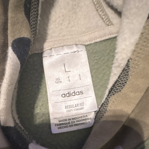 Adidas Boys Camouflage Pullover Hoodie Hooded Pockets Regular Fit Size L