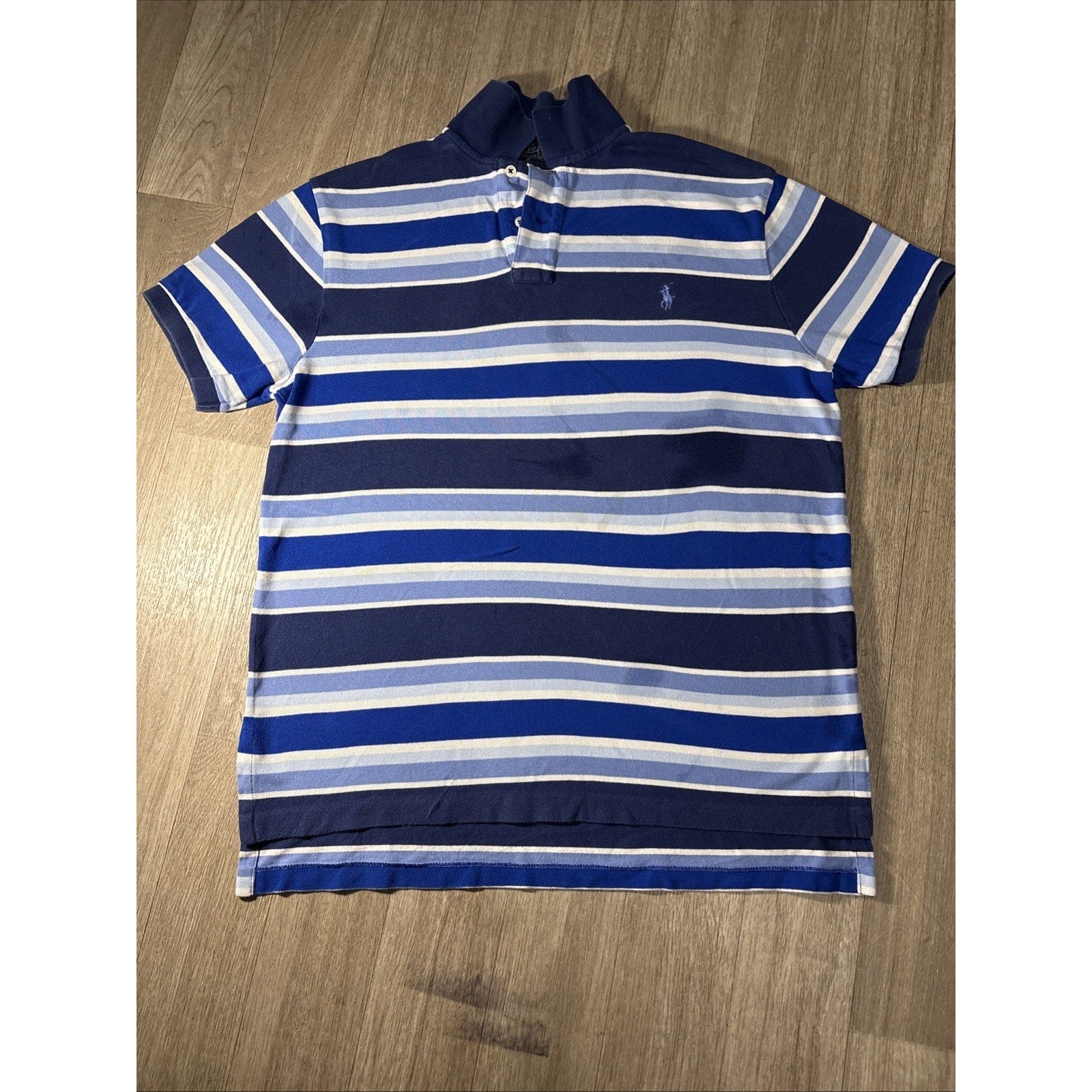 2000's Polo Ralph Lauren Men's Blue Striped Collared Short Sleeve Polo Shirt L