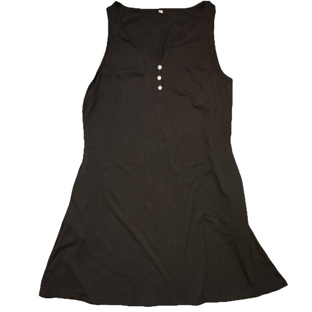 Black Sleeveless Henley Chemise Nightgown with Button Accents Size L