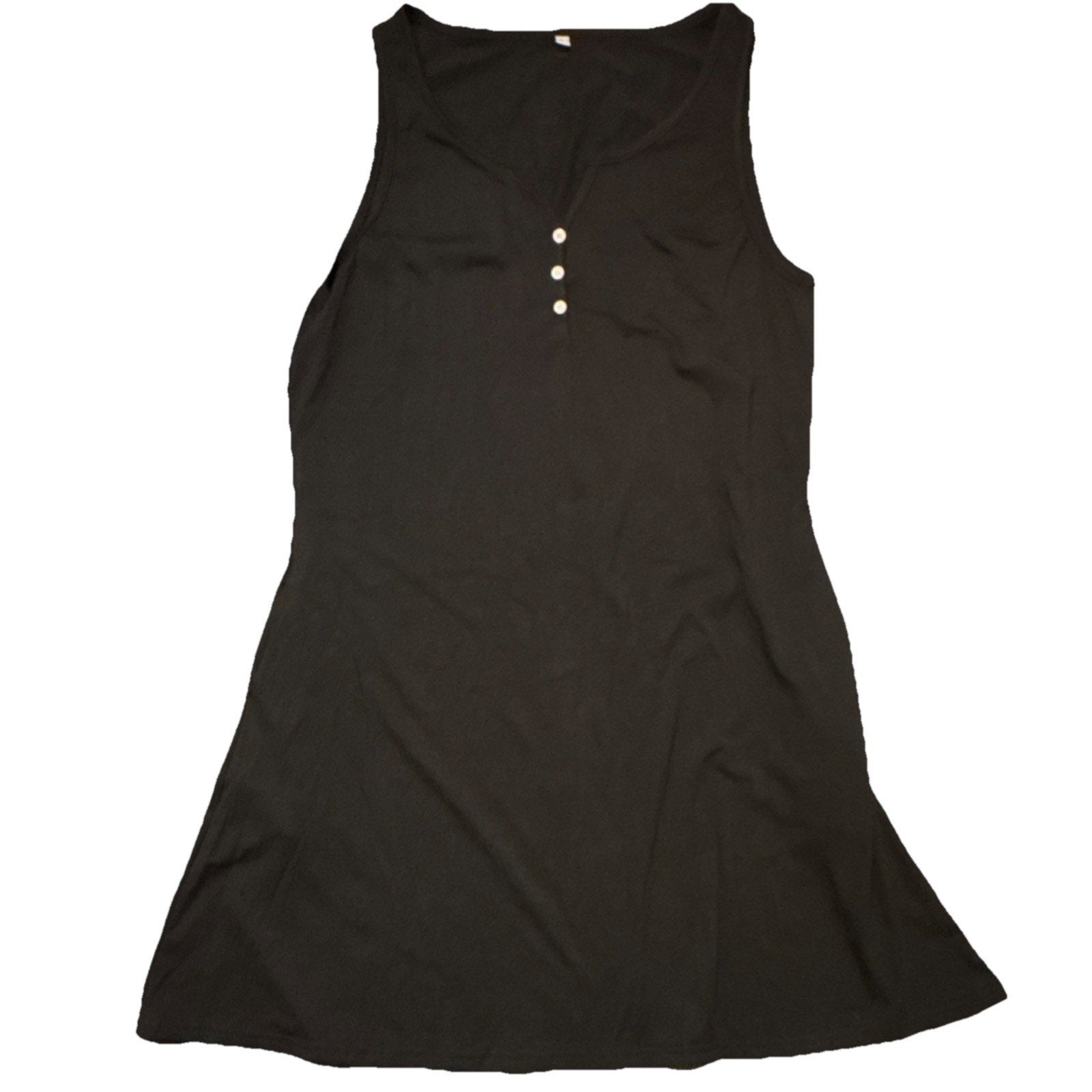 Black Sleeveless Henley Chemise Nightgown with Button Accents Size L