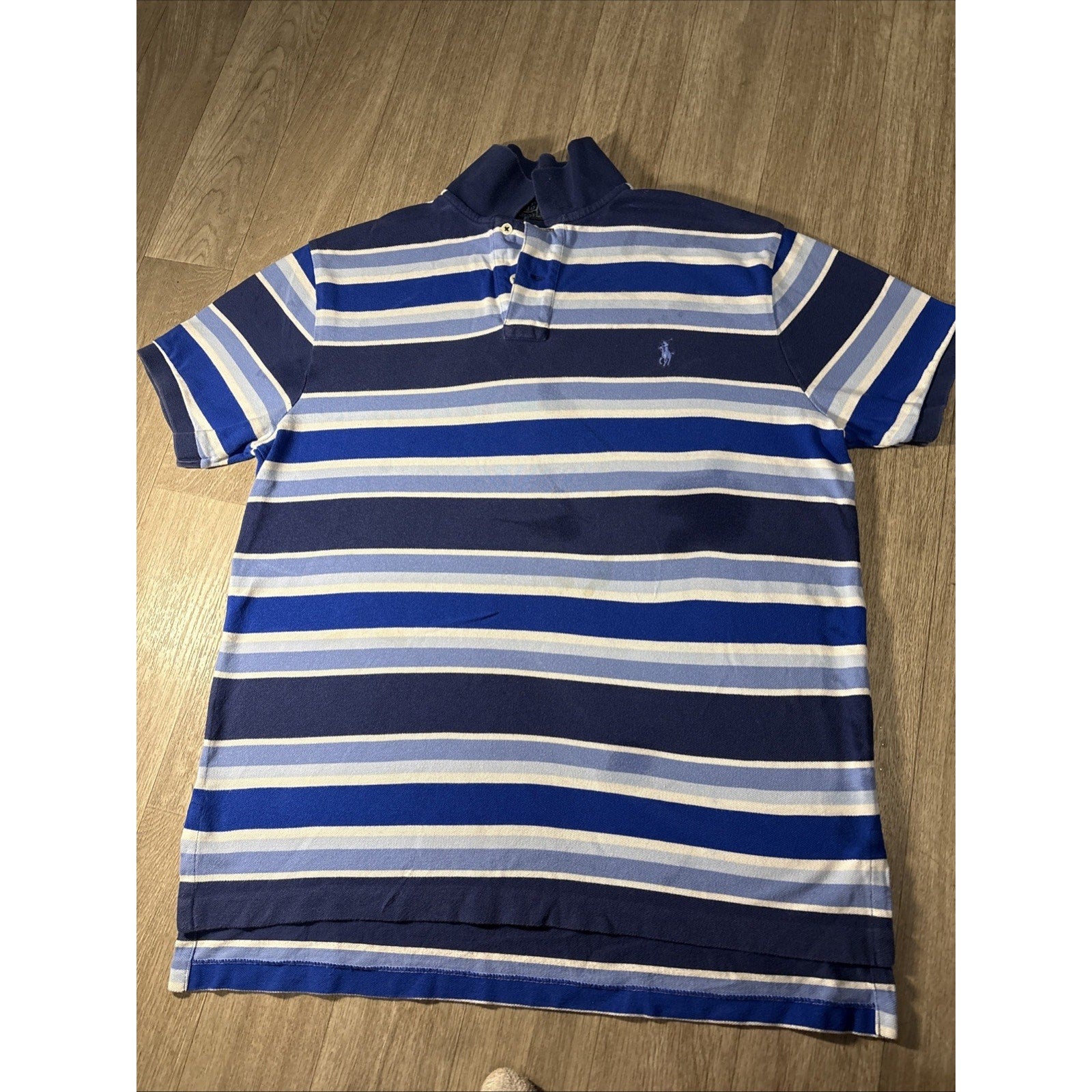 2000's Polo Ralph Lauren Men's Blue Striped Collared Short Sleeve Polo Shirt L