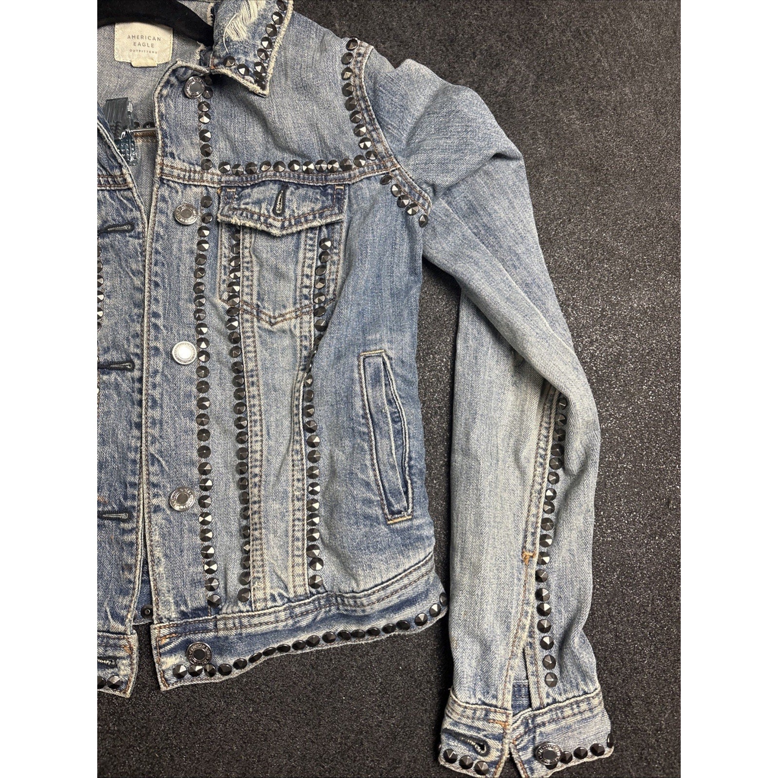 American eagle Studded jean jacket Size XS Distressed Denim