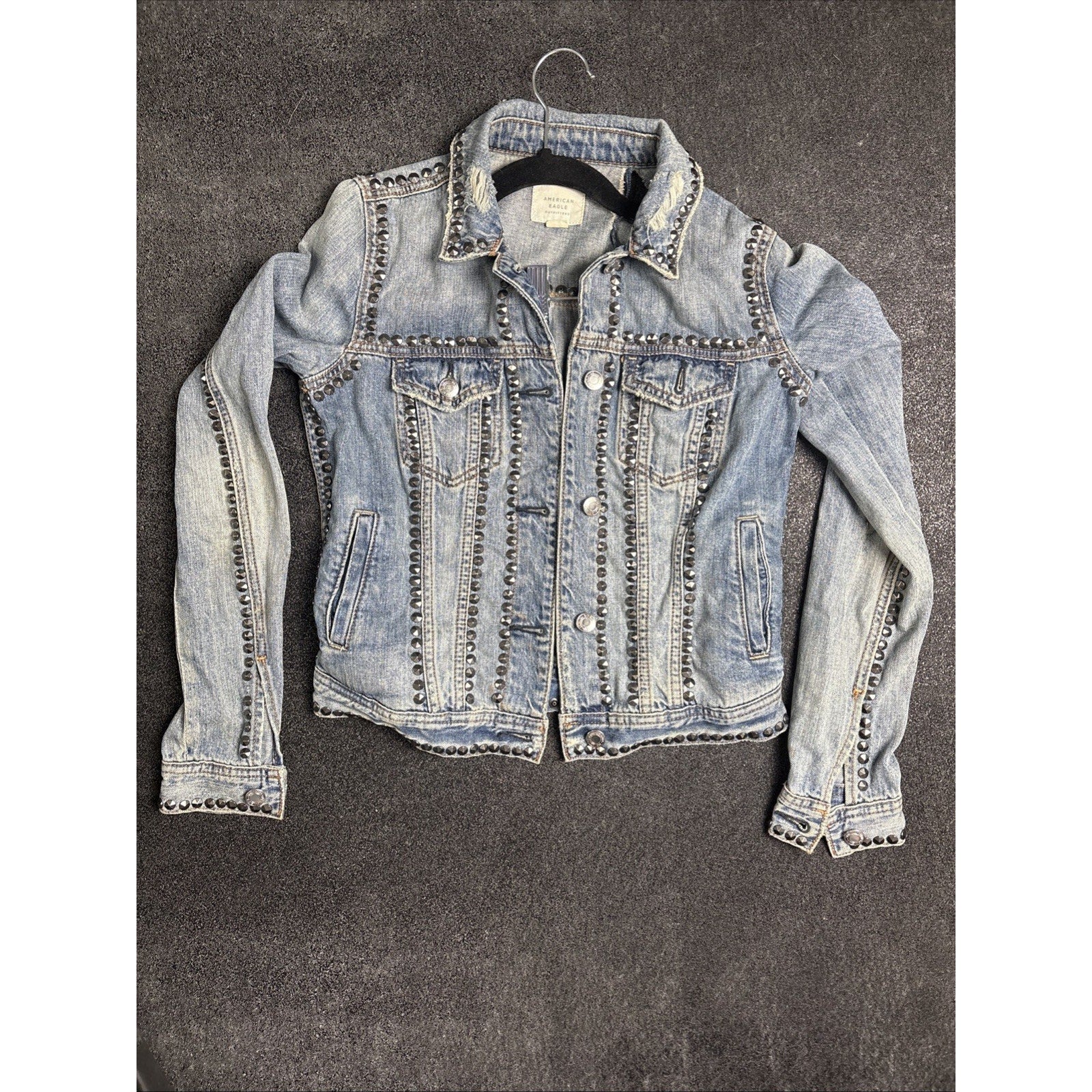 American eagle Studded jean jacket Size XS Distressed Denim