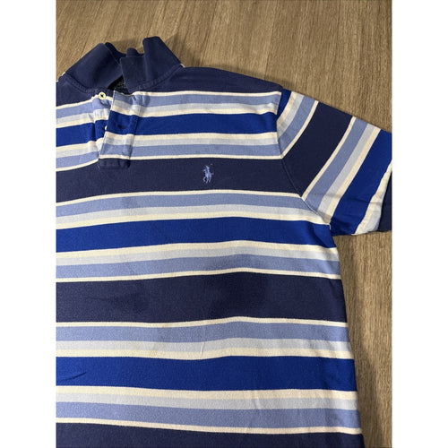 2000's Polo Ralph Lauren Men's Blue Striped Collared Short Sleeve Polo Shirt L